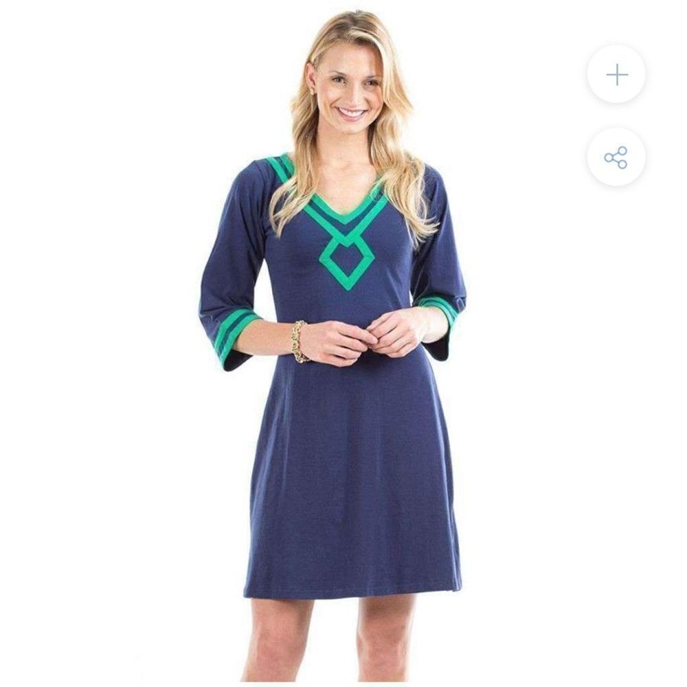 Duffield Lane Gabi Cotton Dress In Navy Green